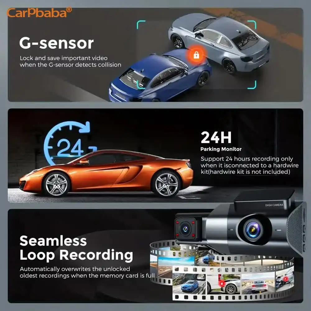 1296P DVR 2/3-Channel Front Inside Rear View Camera GPS WIFI Black Box Dash Cam For Cars Video Recorder Vehicle Car Accessories