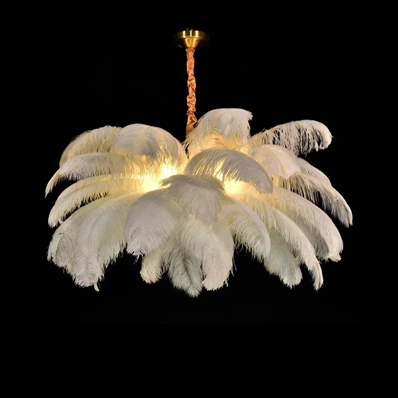Nordic Ostrich Girl Feather Art Hanging Lamp Indoor Lighting Living Room Bedroom Ceiling Chandelier