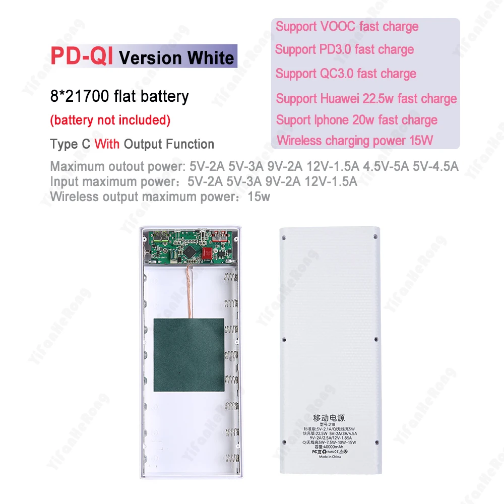 QC3.0 8*21700 Battery Holder Power Bank Case Shell for Smartphones Charging Battery Storage Boxes Fast Charge Power Bank Case