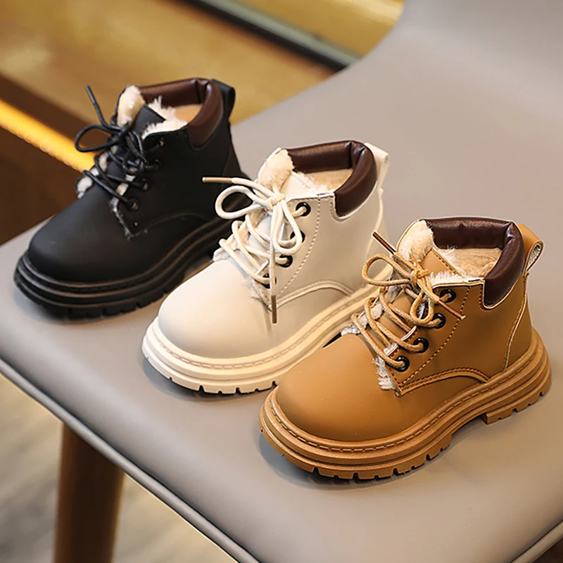 

Winter Children's Plush Boots Girls Trend Fashion Snow Boots Children's PU Leather Waterproof Kids Warm Boots Boys Cotton Shoes