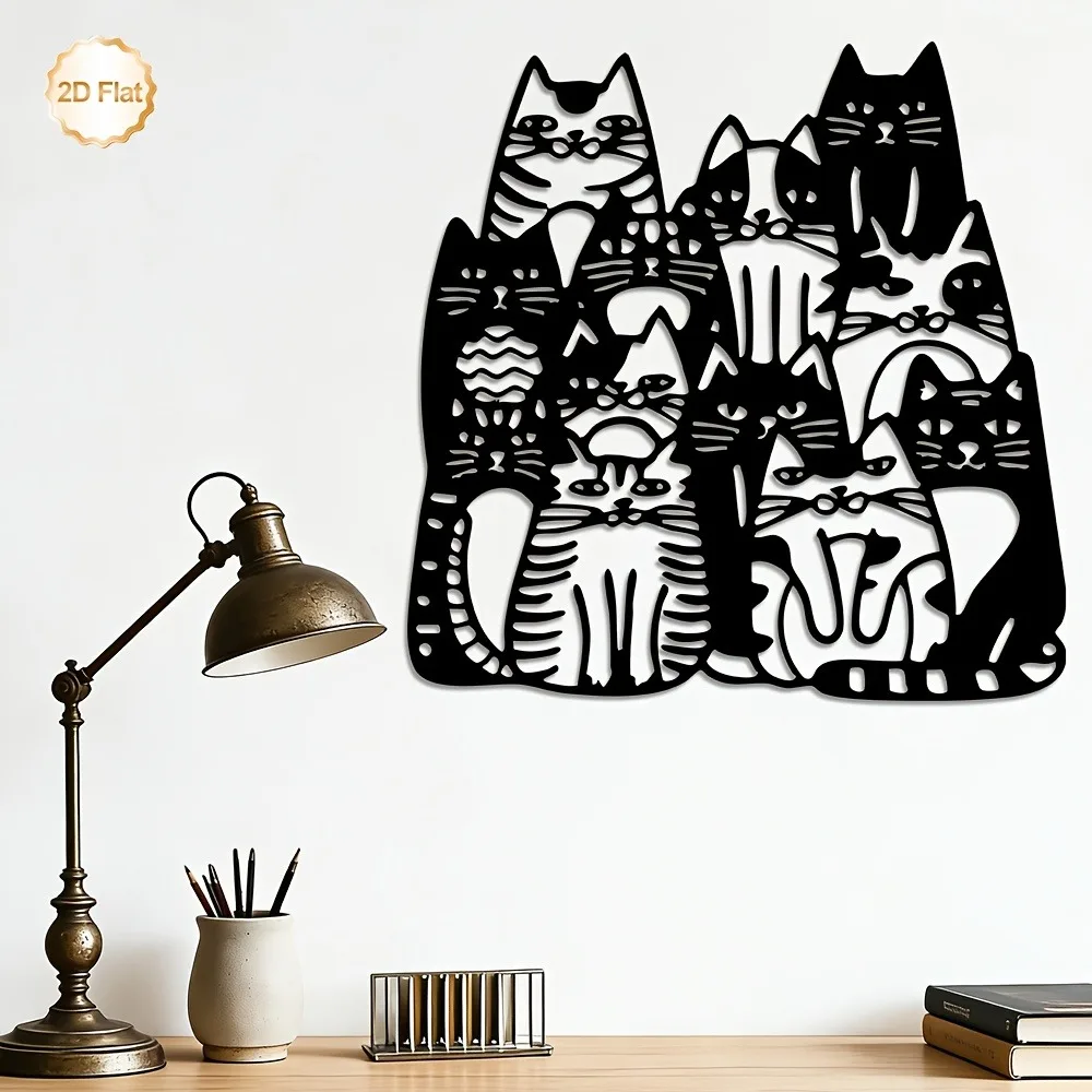 CIFBUY Metal Wall Art Black White Cats Iron Sculpture Indoor Outdoor Home Decor 2D Flat Living Room Bedroom Decoration