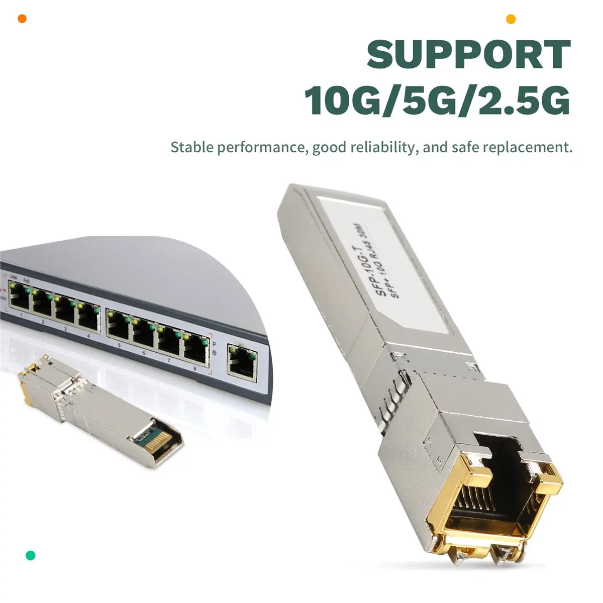 

Оптический модуль AT399 Premium-10G+ с адаптацией к RJ45, 30 м, 10G/5G/2.5G, совместимый с Ethernet-оптическими коммутаторами