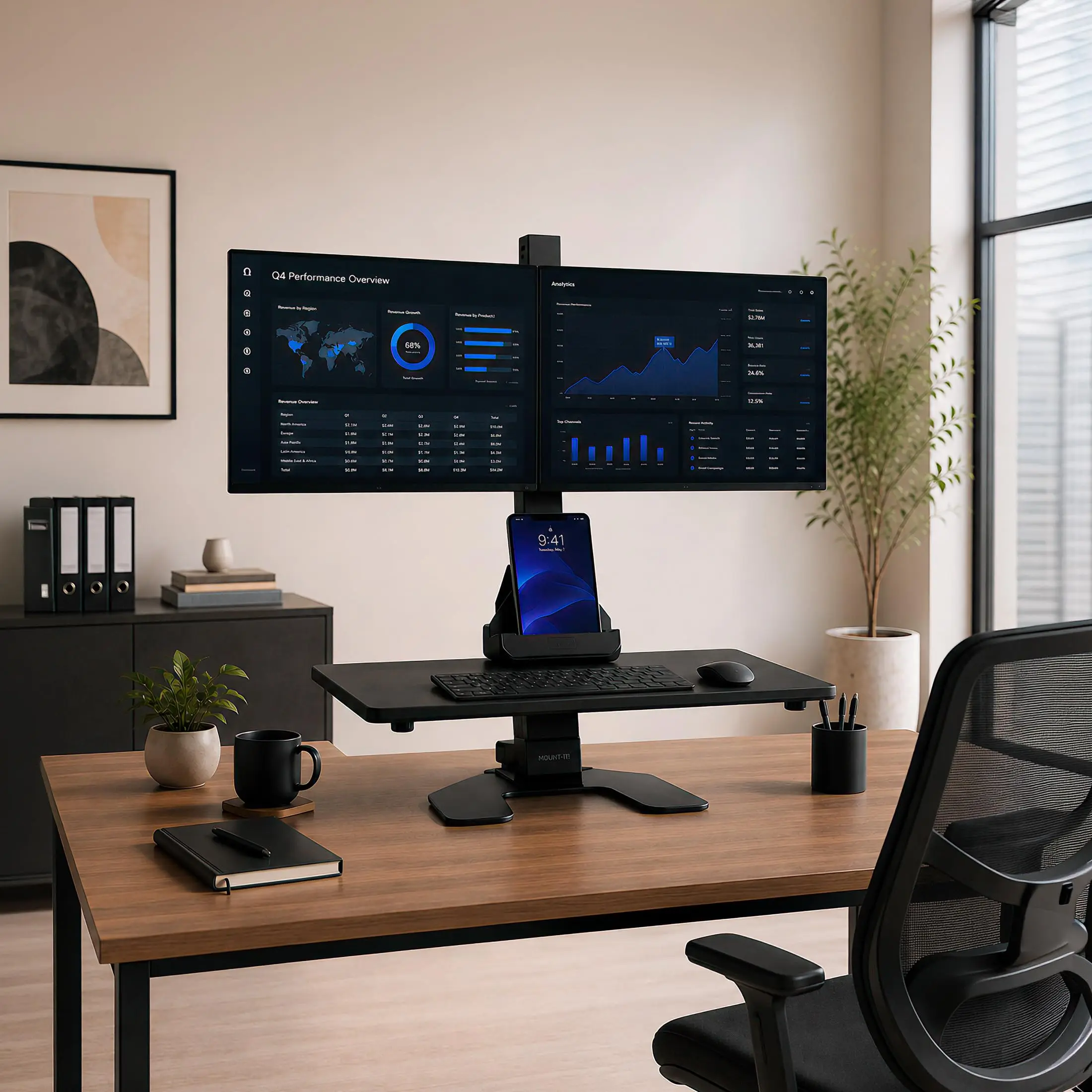 Dual Monitor Electric Standing Desk Converter, Sit-Stand Riser
