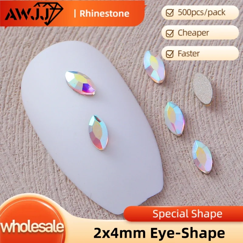 Venta al por mayor 500 unids/pack 2x4mm taladro de uñas en forma de ojo diseños de gemas corte de precisión fondo plano autoadhesivo Nail Art Rhinestone