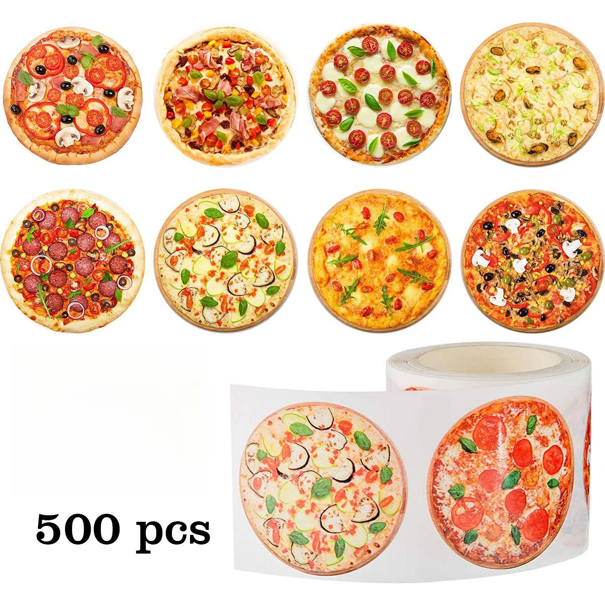 500 stks Pizza Stickers voor Bakken Taart Decor, DIY Voedsel Dessert Zelfklevende Etiketten, Cadeaupapier Afdichting Stickers voor Envelop Zakken