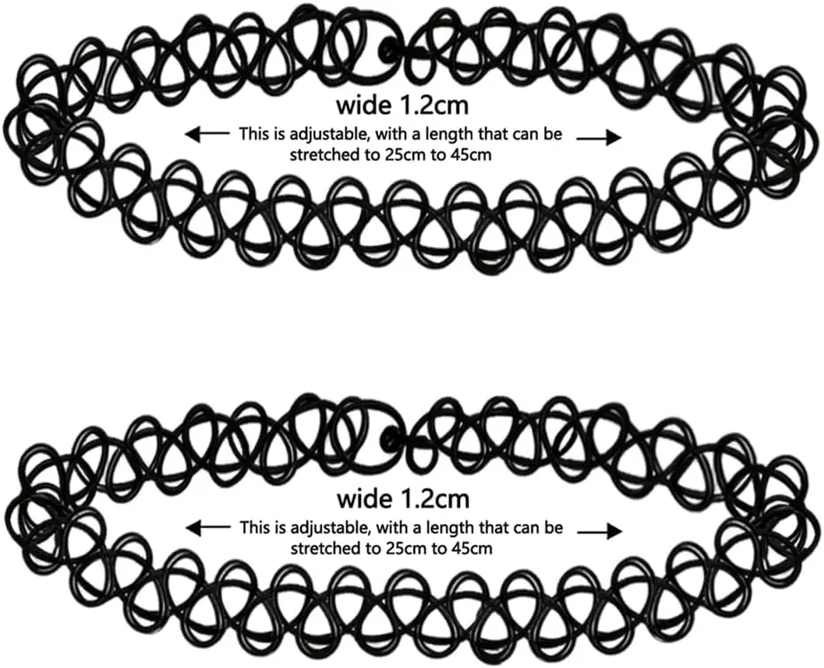 10PCS Black Tattoo Choker Necklace 90s Choker Gothic Adjustable Stretchy Elastic Necklace Y2k Choker Necklace for Women
