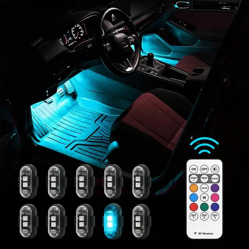 Remote Control Car Footwell Light, USB Rechargeable RGB LED Lights for Car, Waterproof Car LED Lights, Ambient Lighting