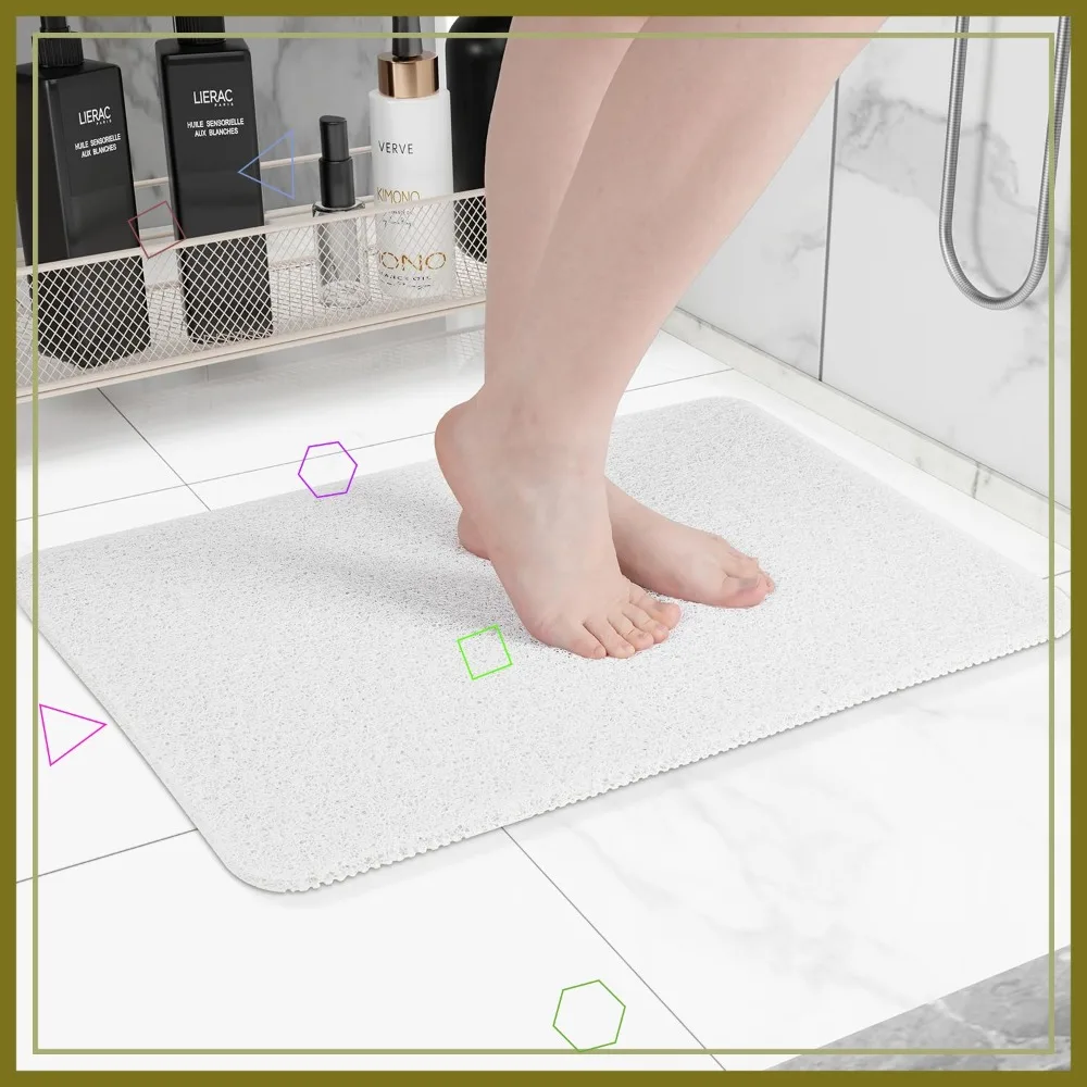 Alfombrilla Antideslizante para Bañera, Alfombrilla de Ducha de Secado Rápido con Exfoliante para Pies, para Baño, Cocina, Uso Doméstico, en Blanco, 24x16 Pulgadas