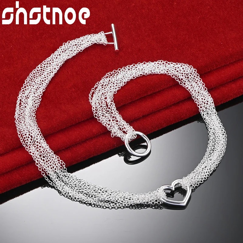 SHSTONE Collane con ciondolo a forma di cuore in argento sterling 925 per catena da donna Gioielli di moda per banchetti di compleanno di nozze alla moda femminili