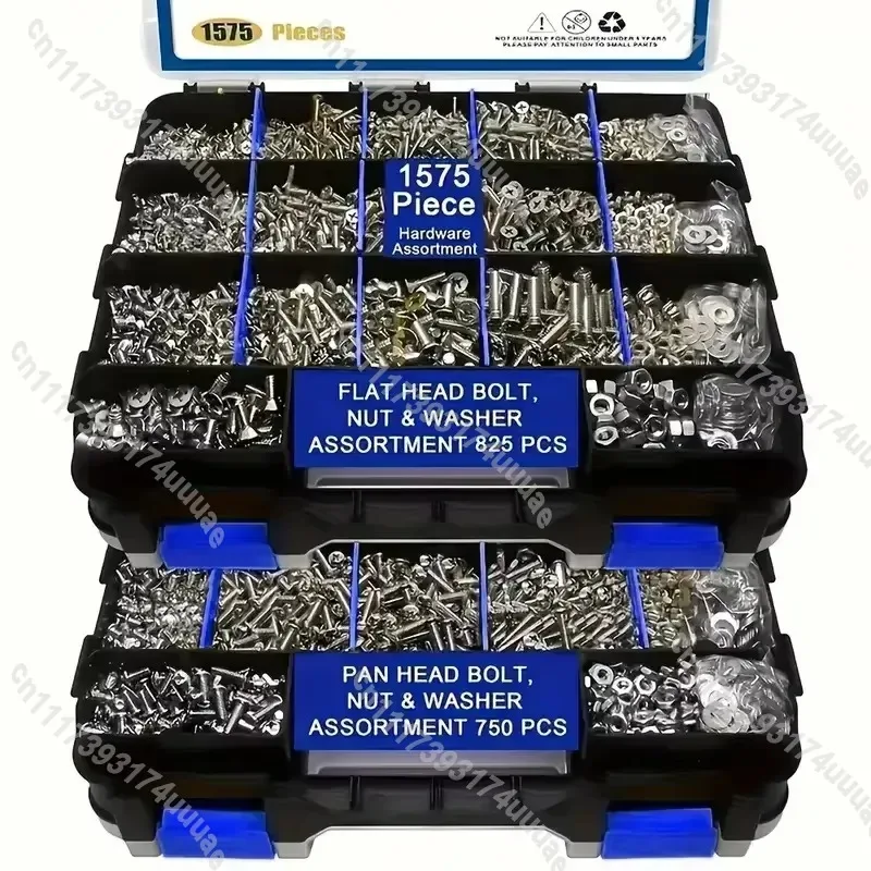 1575Pcs 304 Stainless Steel Screws and Nuts Assortment Kit Cross Pan Head Countersunk Machine Screw Boxed Hardware Set