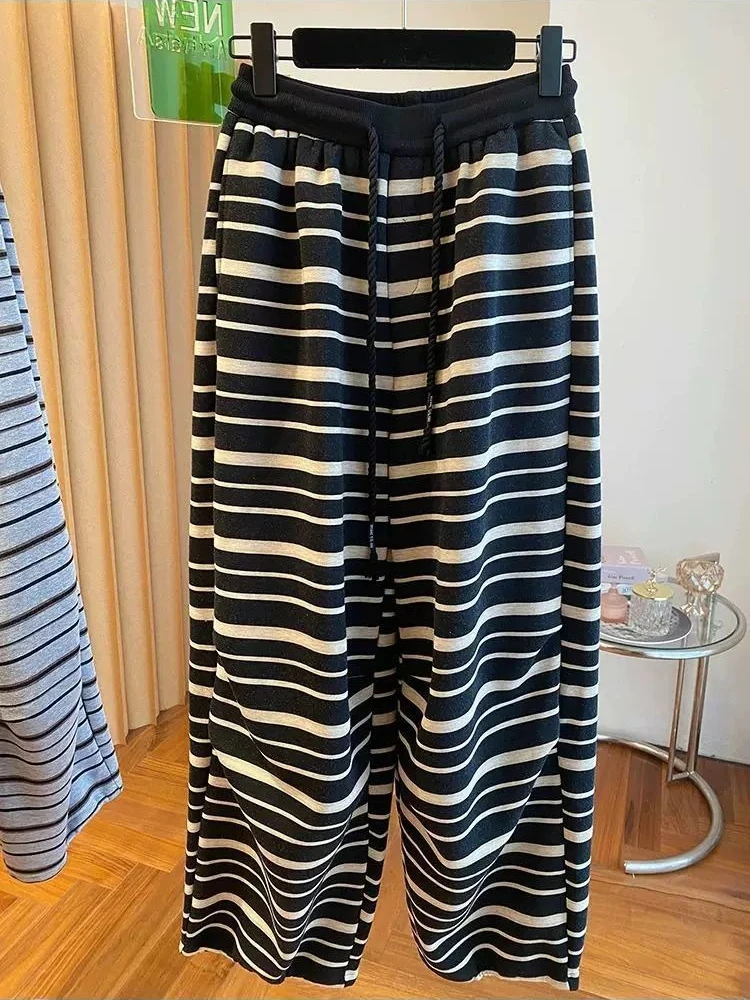 Women Korean Style Striped Sweatpants Autumn Winter 2026 Casual Loose Slimming Streetwear Harem Pants Ins Outfits
