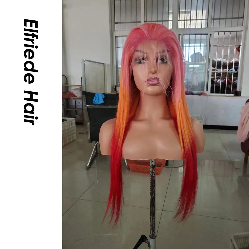 Elfriede #Pink Orange Red Straight Colored Hair Wigs for Women Lace Wig 4x4 13X4 13X6 HD Lace Frontal Wig 100% Human Hair Wigs