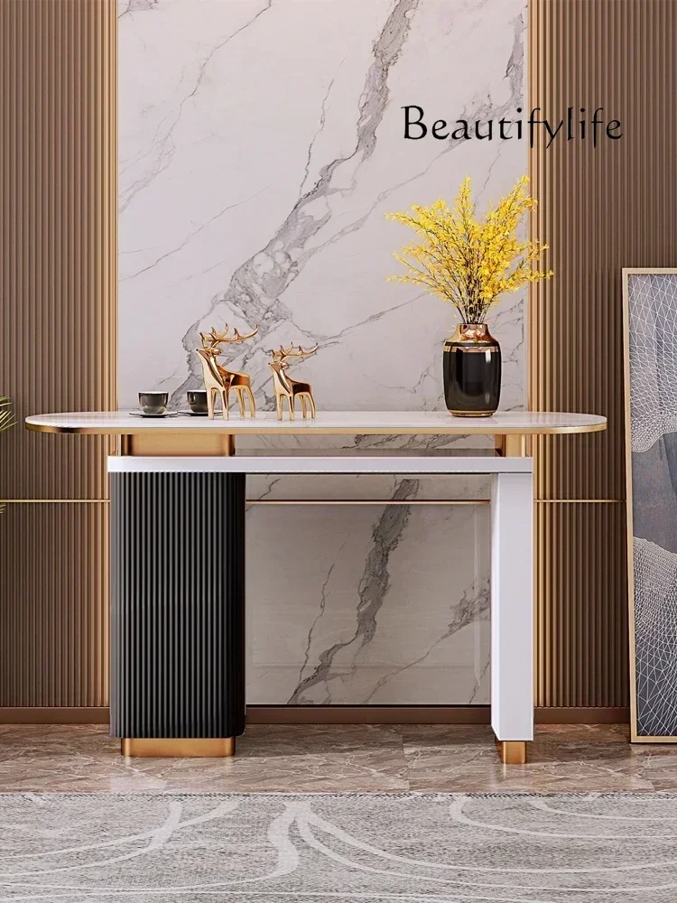 O10 X Luxury Style Stone Plate Corridor Italian Console Tables Modern Minimalist Solid Wood Entrance Cabinet Home A Long Narrow