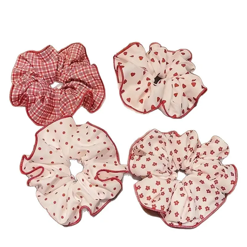 Élastique à cheveux volumineux à motif cœur, pois et carreaux pour femmes et filles, accessoire de mode et de coiffure