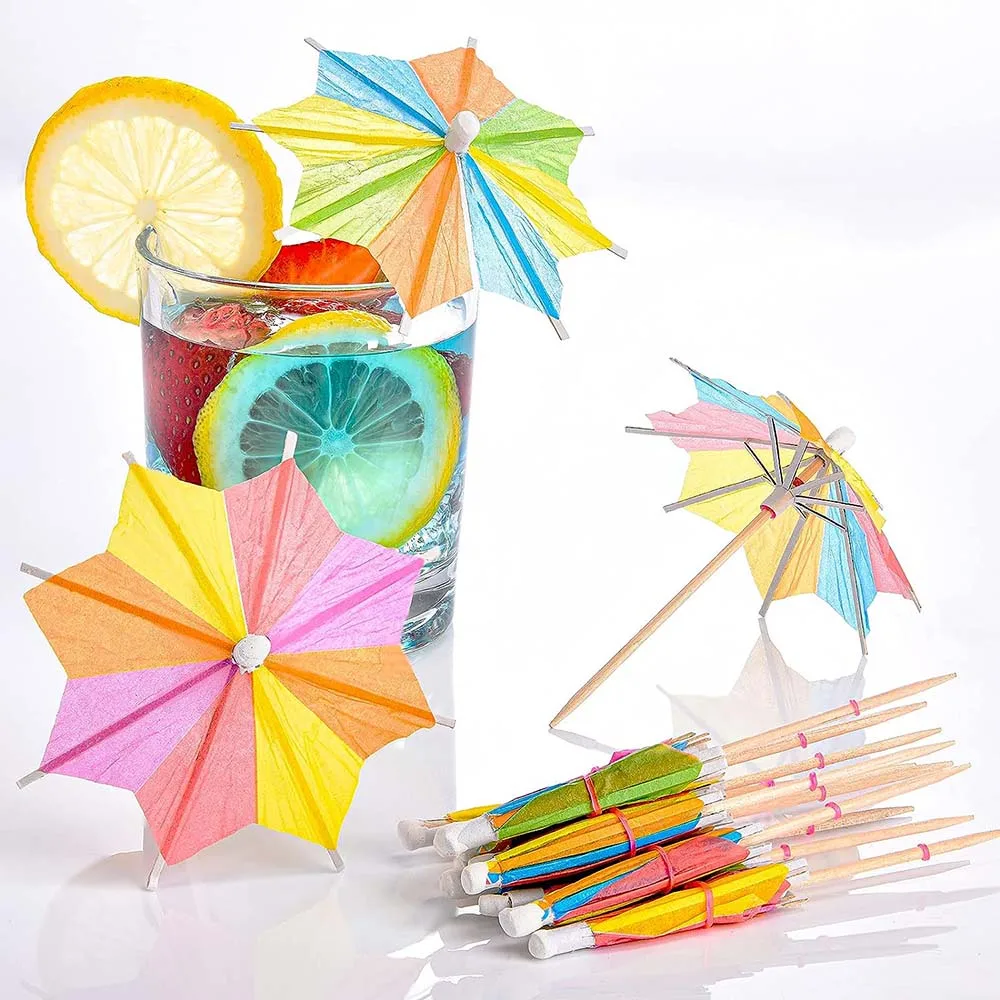 Umbrellas Cocktail Umbrella Drink Picks Parasol Cupcake Toppers Handmade Cocktail Parasol Sticks for Pool Party Favors Supplies