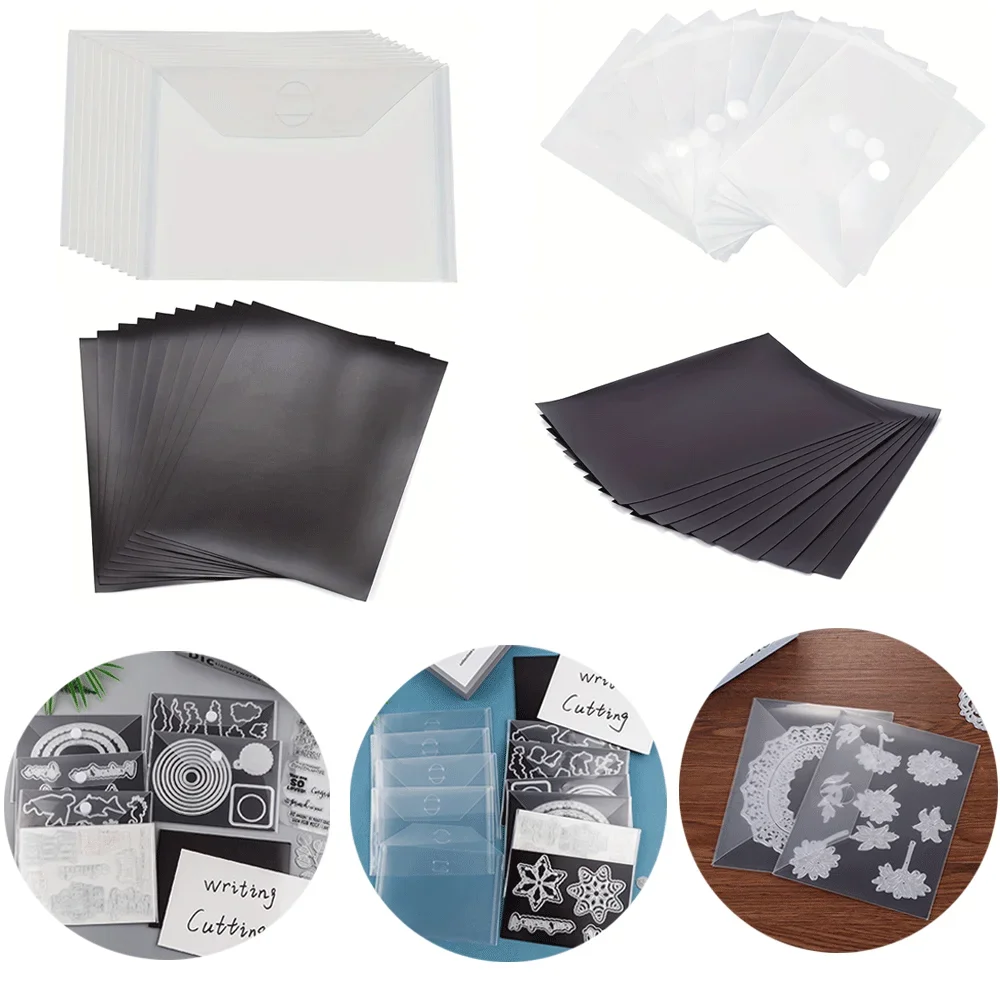 10pcs~20pcs/set Plastic Storage Bags 0.3mm /0.5mm Magnetic Sheets For Storing Cutting Dies Stamps Paper Cardstock Organizer
