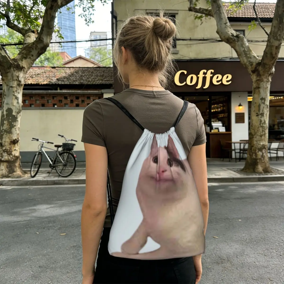 

Beluga Cat Backpacks Multi-function Drawstring Bags Shoes Bag Book Bags for Man Woman School