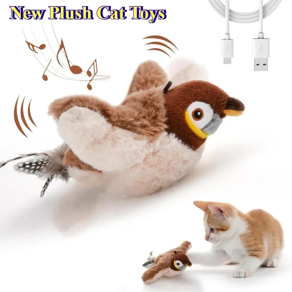 Hot Cat Interactive Toys Catnip Electric Pat Bird (with Catnip) Dog Cats Touch-Activated Squeaky Plush Toy Pet USB Rechargeable