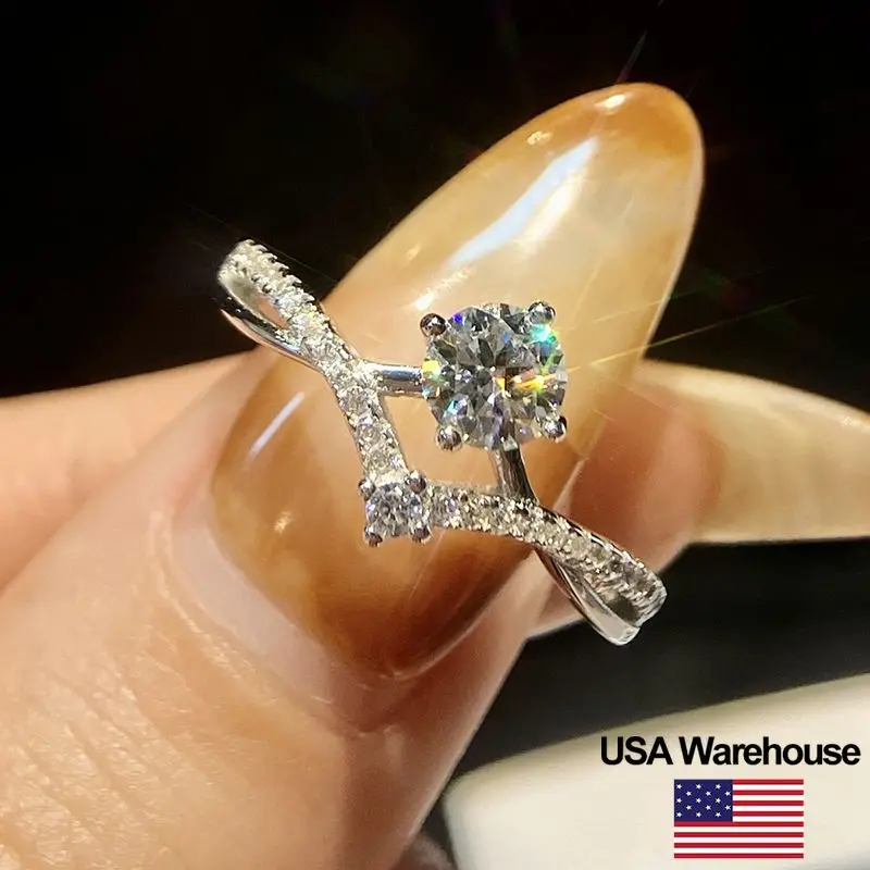 

S925 Sterling Silver 0.5CT Moissanite Diamond Princess Crown Rings for Women Engagement Wedding Luxury High Quality Jewelry