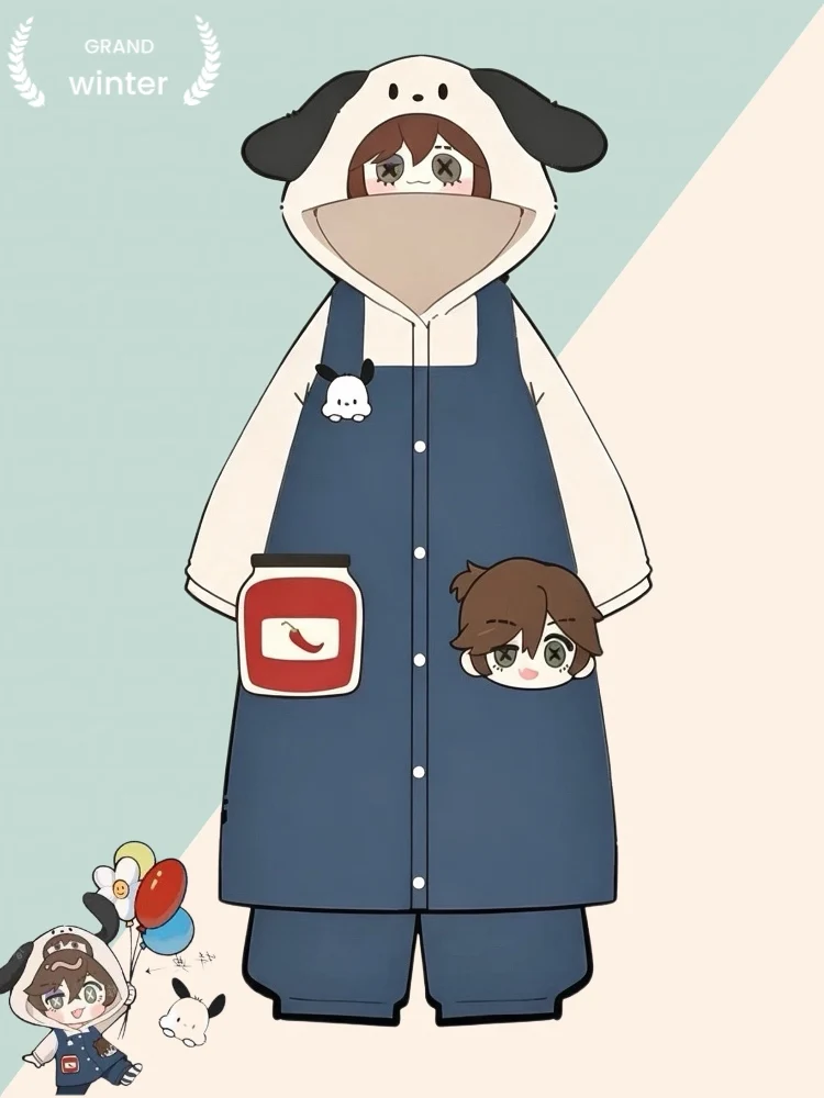 thick-coral-fleece-sleep-robe-men's-loose-home-clothes-autumn-winter-cartoon-embroidery-long-sleeve-nightgown-couple-matching