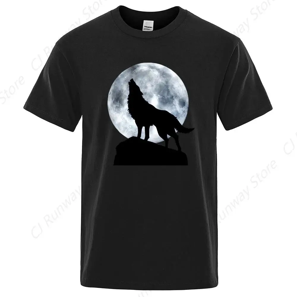 Funny Wolf Clothes Mens Comfortable Street T-Shirt Summer 100% Cotton Oversize T-Shirt Hip Hop Anti-Wrinkle T Shirts