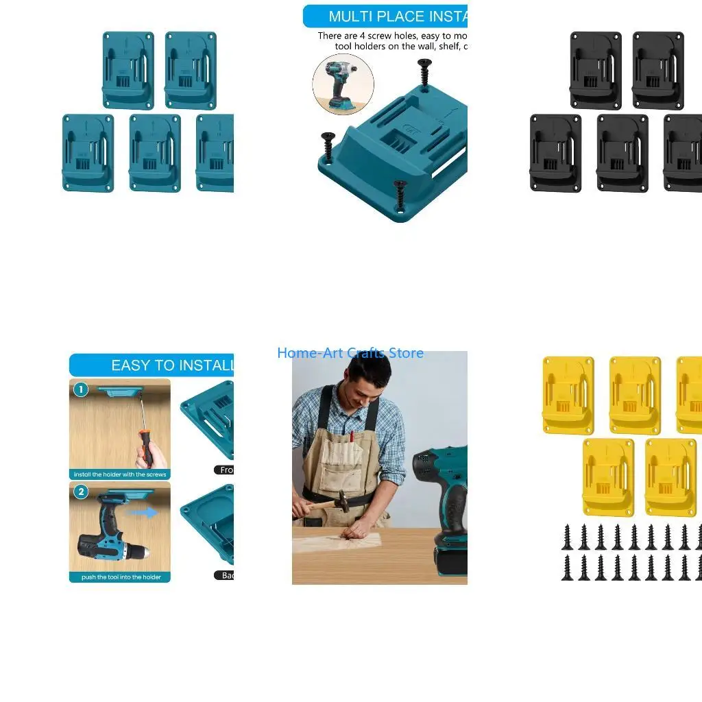 Y3NA Wall Mounted Drill Holders Set Of 5 For 18V Cordless Tool Practical ABS Brackets With Secure Storage Space Saving Design