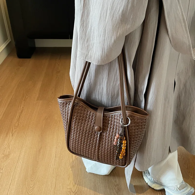 

​2025 Solid Color Tote Bag for Women - Vintage Minimalist Commuter Purse, Large Capacity Adjustable Shoulder & PU Leather Chic​