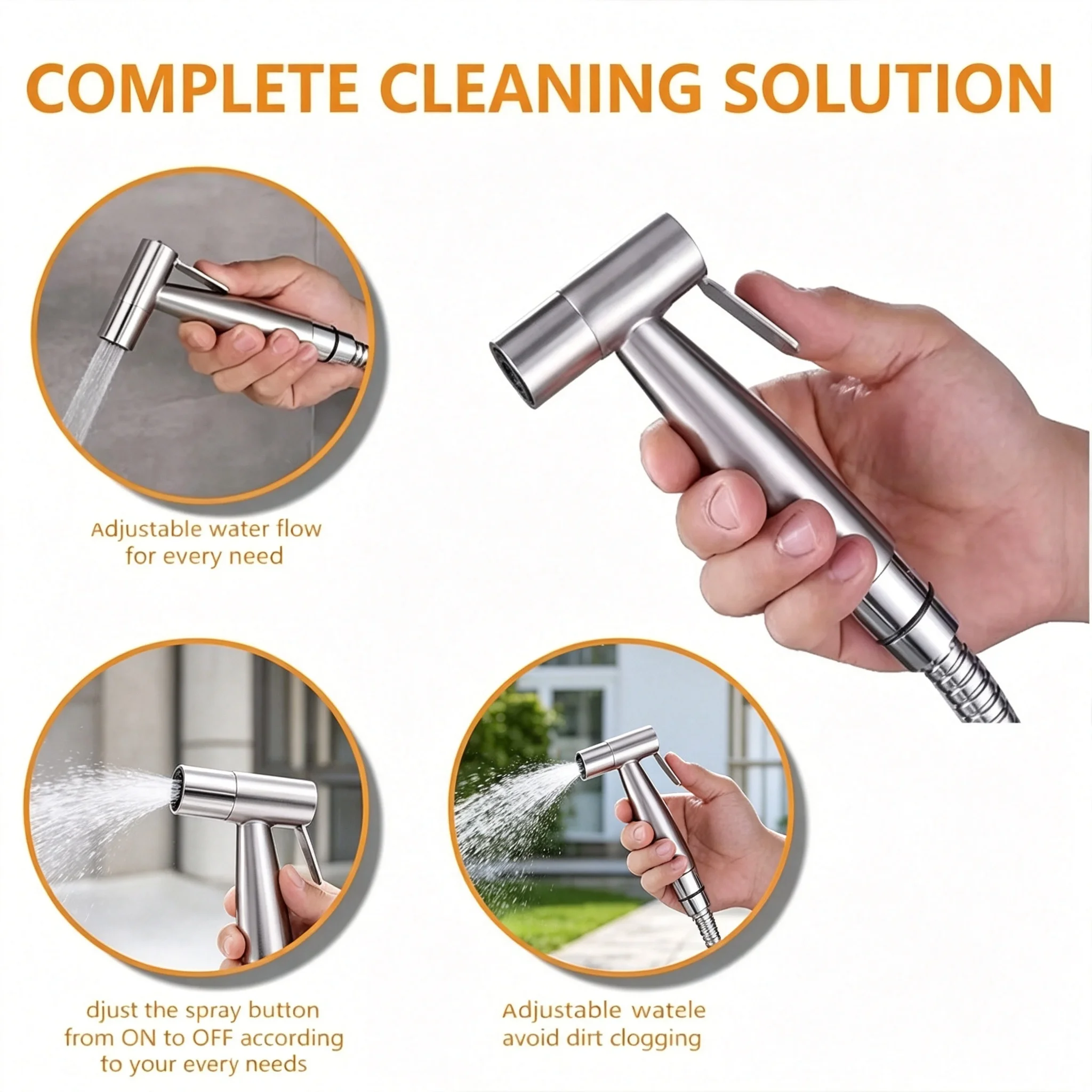 Black Handheld Toilet Bidet Sprayer Multi-Functional Bathroom Spray Gun for Feminine Wash Toilet Cleaning Pet Shower Wall Mount