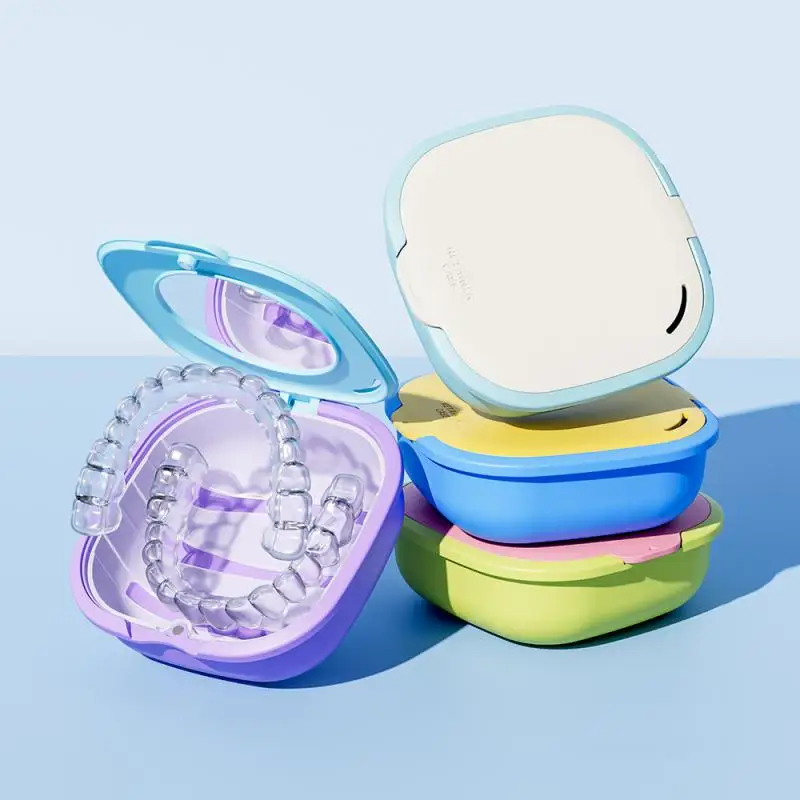Dental Retainer Case With Drain Basket Portable Mouth Guard False Teeth Denture Storage Box Teeth Aligner Braces Case