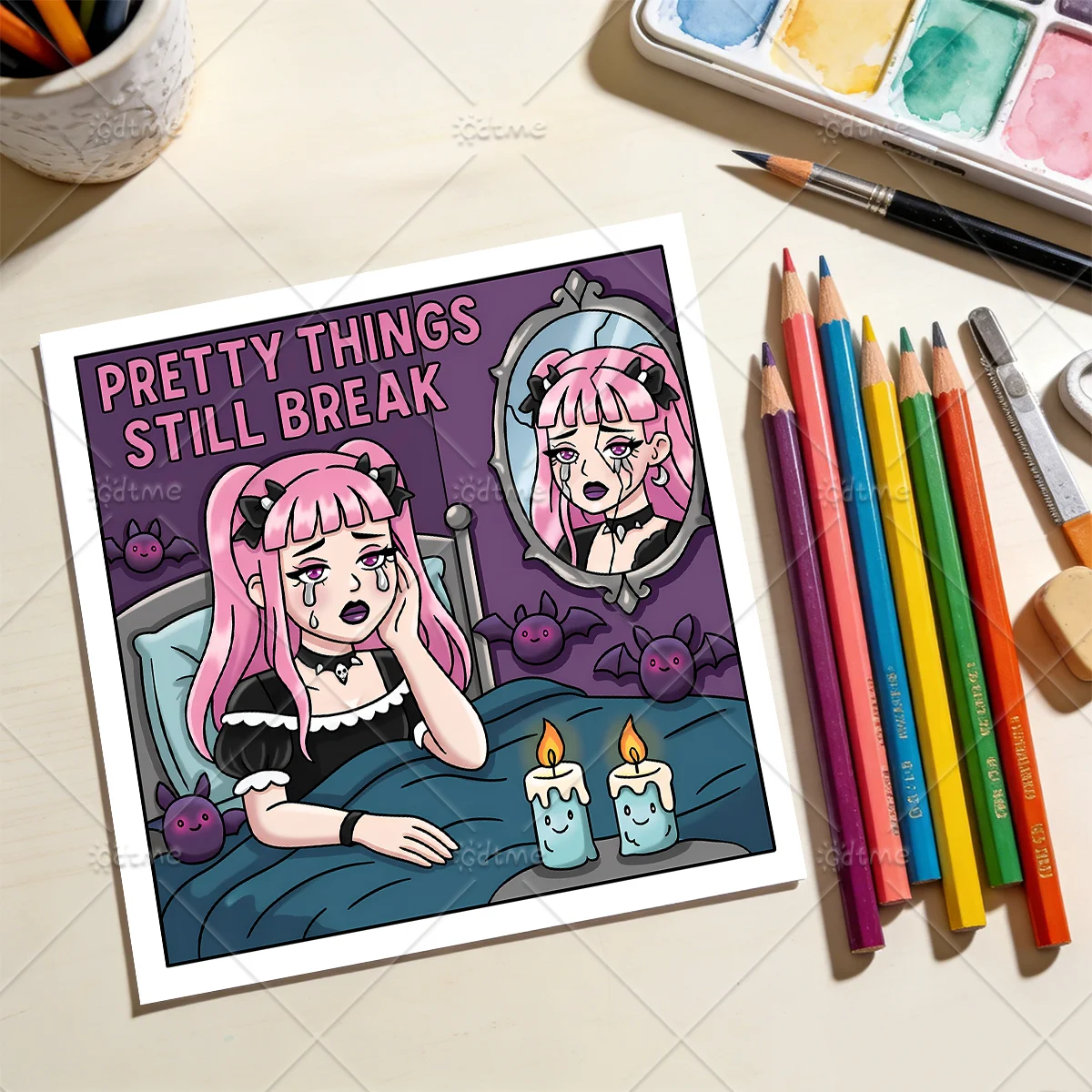PASTEL GOTH CUTE AND CREEPY Malbuch für Erwachsene, niedliche, gemütliche tägliche Aktivitäten, unregelmäßige Muster zur Entspannung – Detail 9