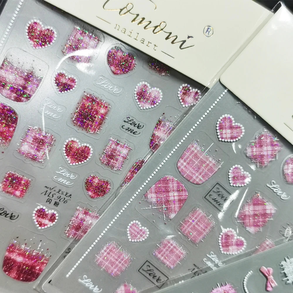 1/2/3 قطعة 5D بريق مسمار الملتصات 2025 خريف شتاء لوح الترنج الصوفية منقوشة الحب القلب غطاء كامل لاصق مسمار ملصق مائي مسمار المنزلق #3