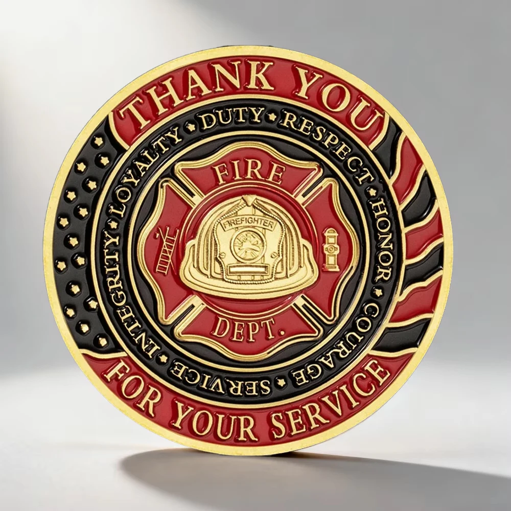 Thank You for Your Service Gold Plated Souvenir Coin Prayer God Bless Firefighters Commemorative Coin Home Decoration