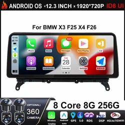 For BMW X3 F25 X4 F26 12.3 Inch Android 14 Touch Screen DSP Car Accessories Auto Carplay Monitors Video Radio Multimedia Player