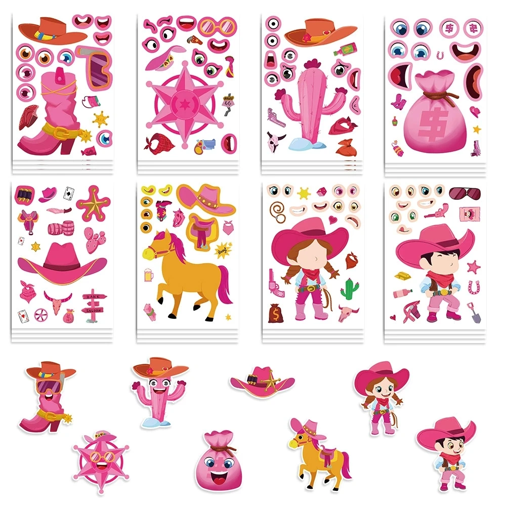 Variety Of 8PCS Cartoon Make a Face Change Sticker DIY Decoration Phone Notebook Pen Stationery Sticker For Children Rewards