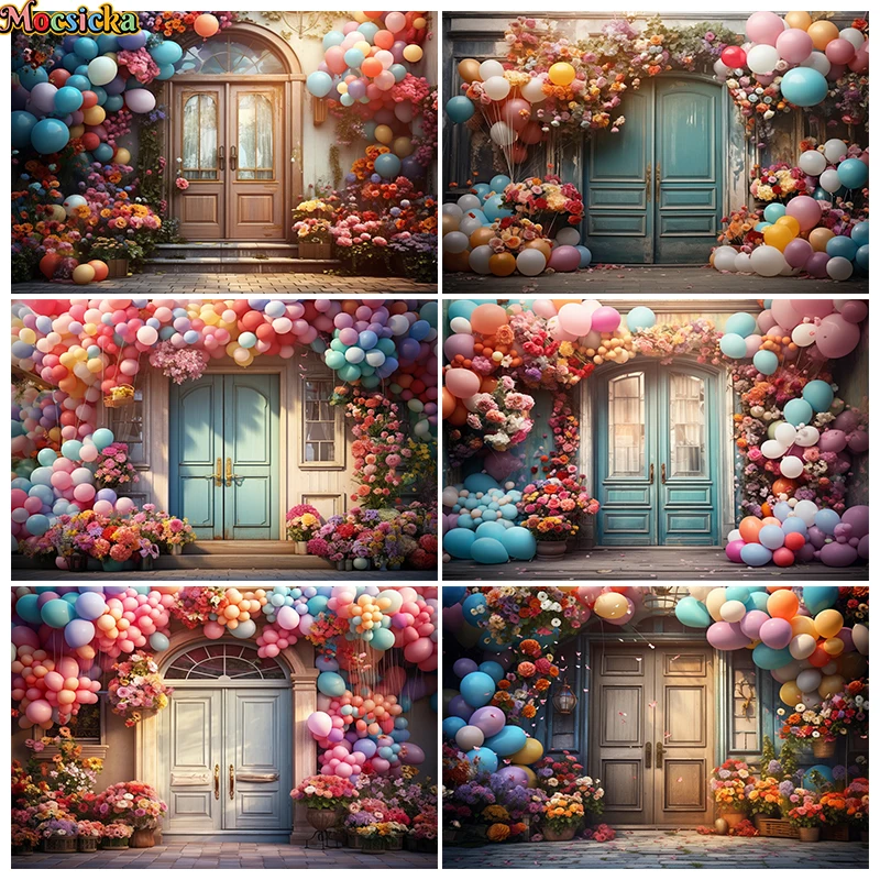 

Spring Floral Wooden Door Backdrop For Kids Adult Art Portrait Photography Newborn Shower Birthday Studio Photo Background