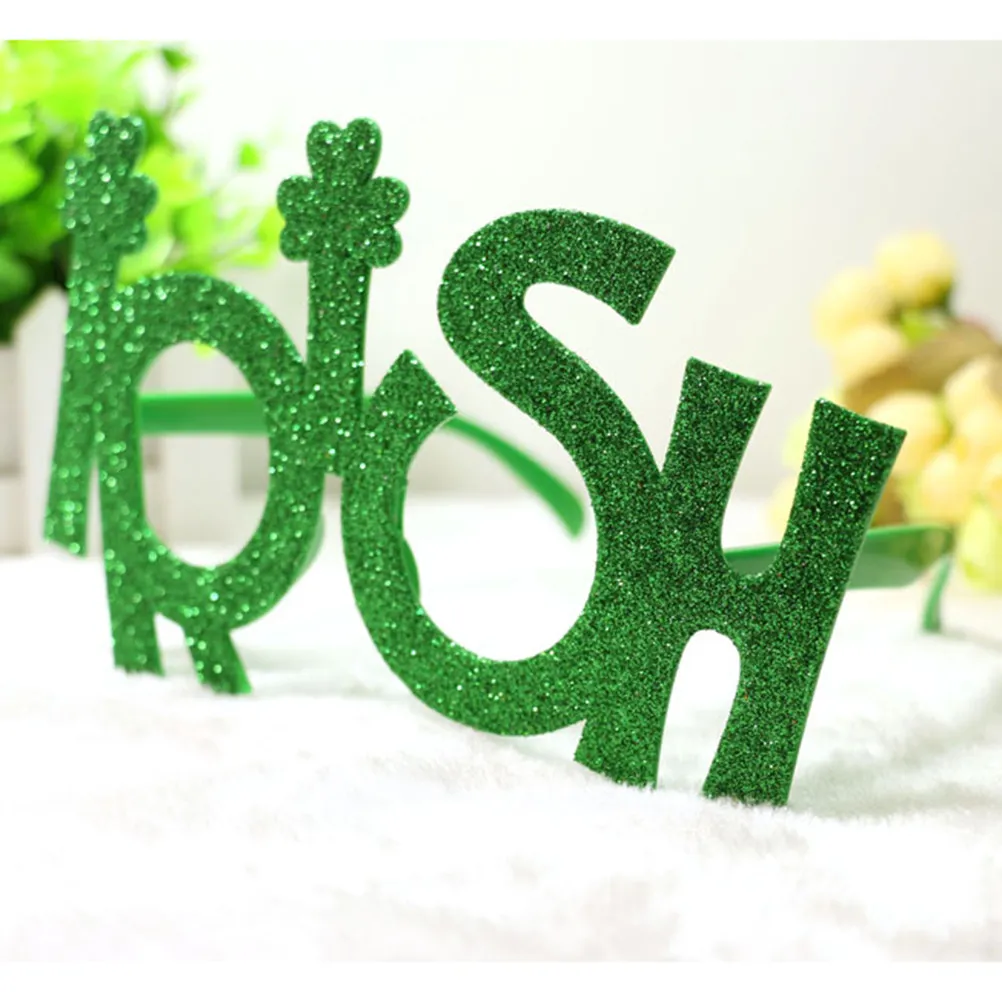 

Party Glasses with Glitter Irish Letter Green St Patrick's Day Celebration One Size Fits Most Fun Event Wearable