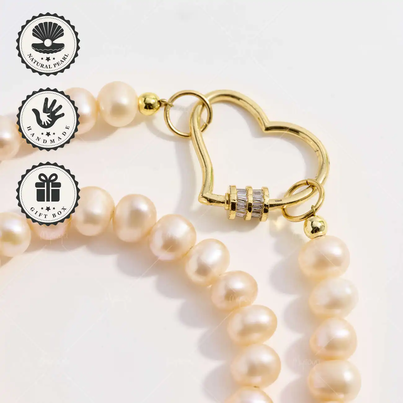 

MYSOYA Pink Freshwater Pearl Necklace 8-9mm with Gold Heart Clasp, Gift Box, Ideal Birthday & Anniversary Gift