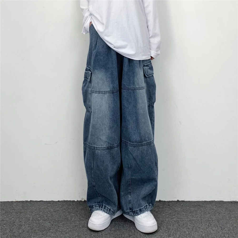 Jean Cargo Baggy Vintage Y2K, Taille Haute, Droit, Jambes Larges, Mode, Denim, Délavé, Nouvelle Collection