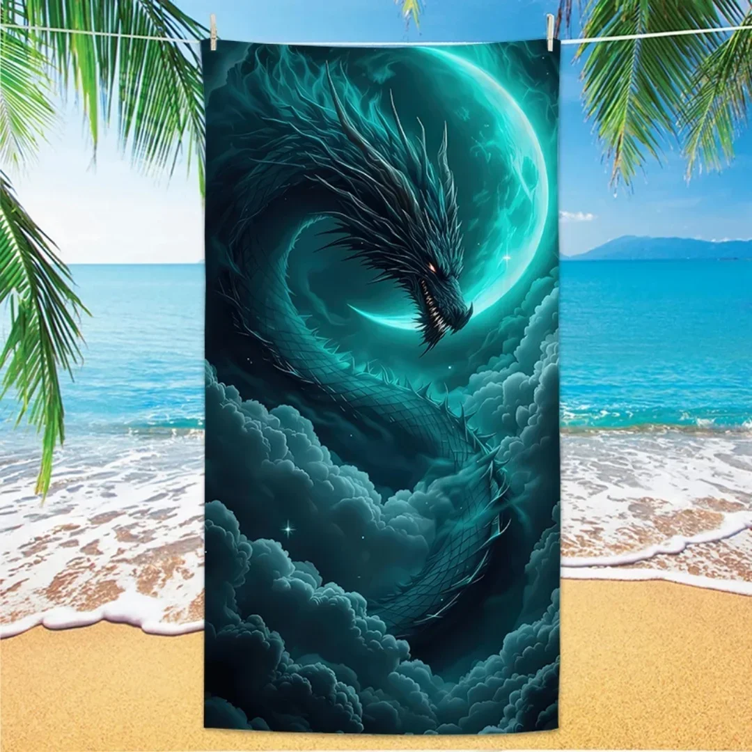 Dragon Pattern Beach Towel, Digital Printing Thin Quick-Dry Anti-Sand Microfiber Lightweight for Swim, Yoga, Travel, Gym, Gift