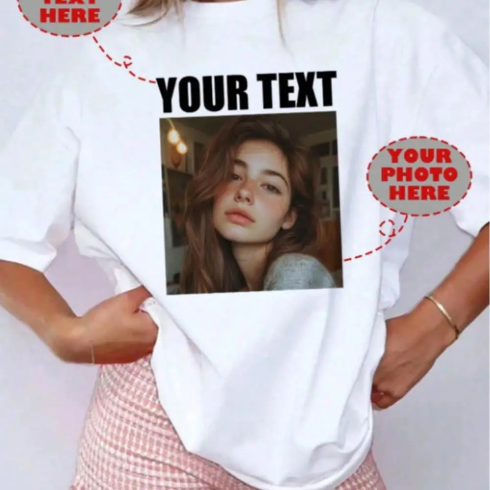Customized Personalized Gifts, Customized Women s T-Shirts, Add Your Text And Photos, You Can Choose Your Favorite Color And Font For The Text, D