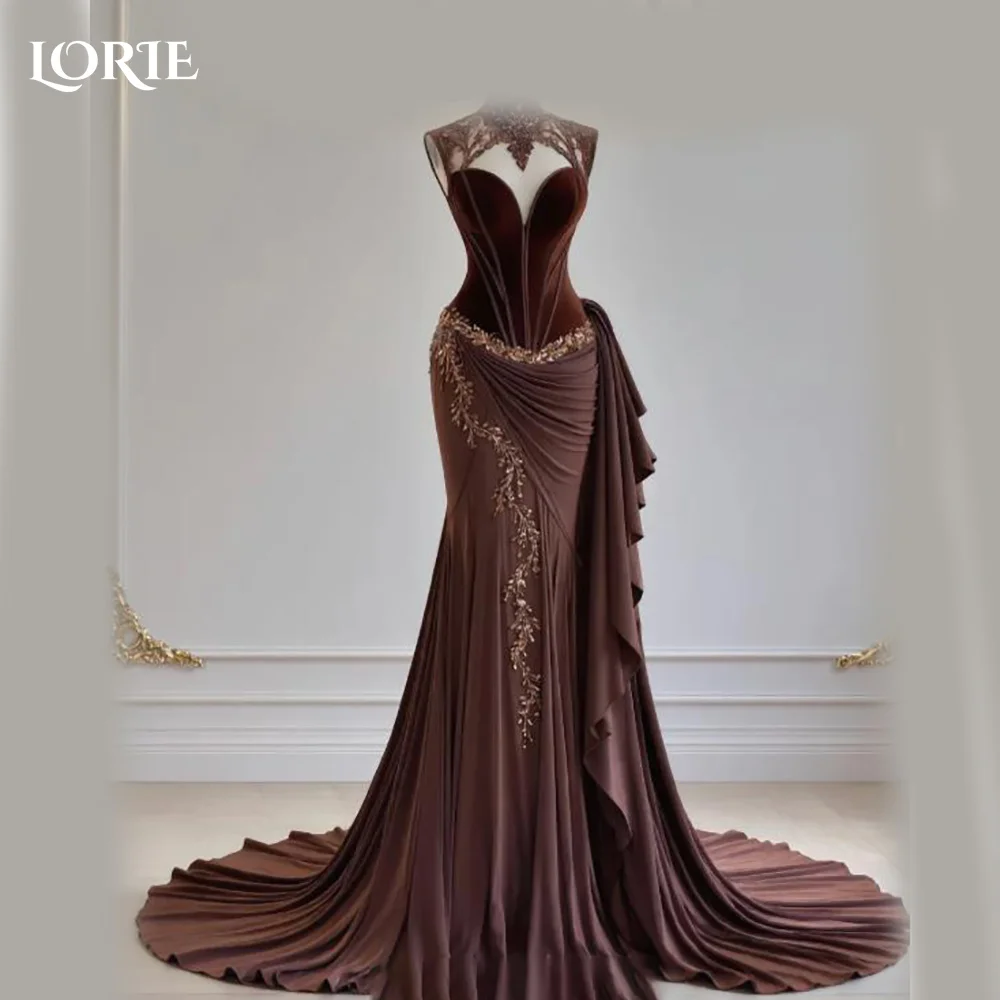 

LORIE Muslim Crepe Evening Dress A-Line Pleats High Neck Bobycon Prom Dress Lace Appliques Party Gown Customized Brithdays Dress