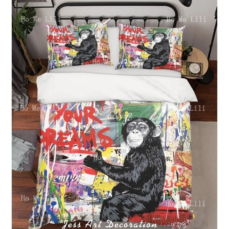 Комплект пододеяльников с граффити, орангутанга, красочное постельное белье, Twin Full Queen King
