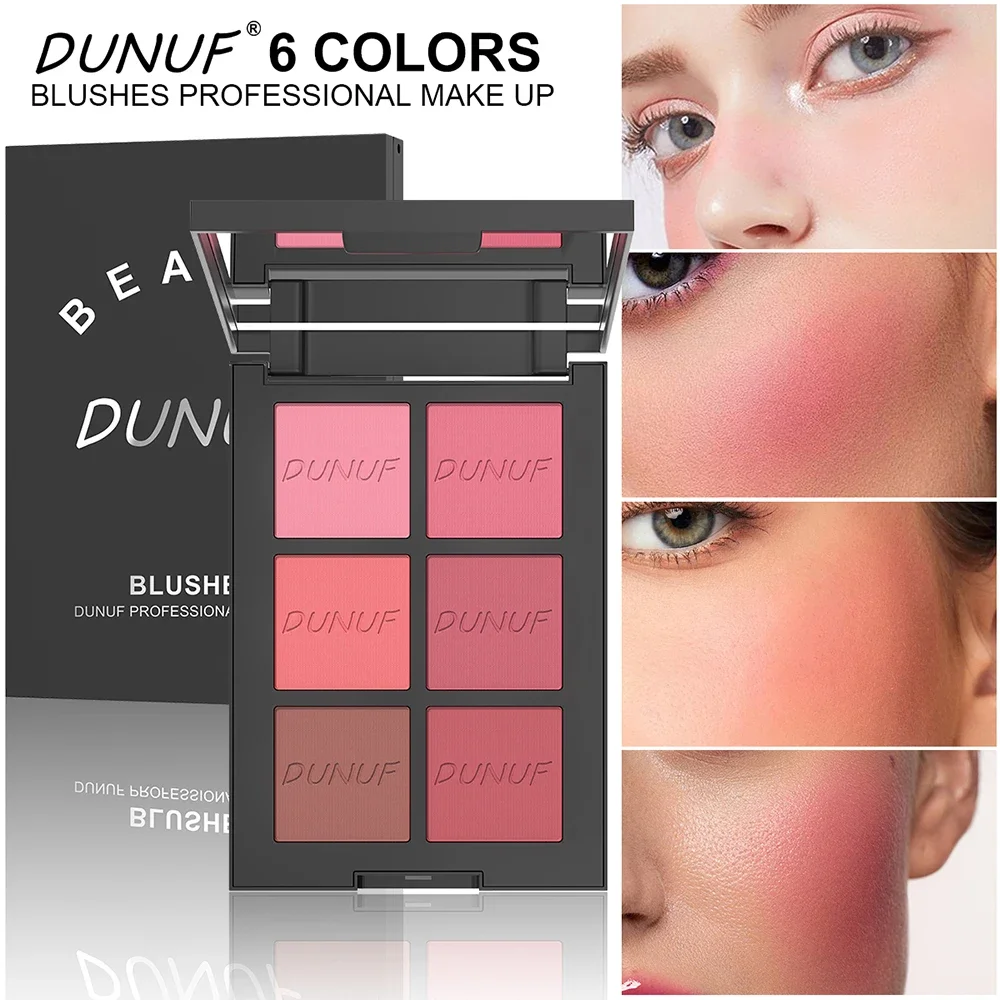 Paleta de colorete en polvo de flujo de aire de larga duración, 6 colores, resaltador brillante mate, bronceador, alto pigmento, juego de maquillaje de contorno resistente al agua
