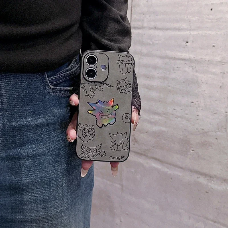 Cool Japan Anime Pocket Monsters Pokémon Gengar Phone Case For  iPhone 16 15 14 13 12 11 Pro Max Laser Leather Hard Cover