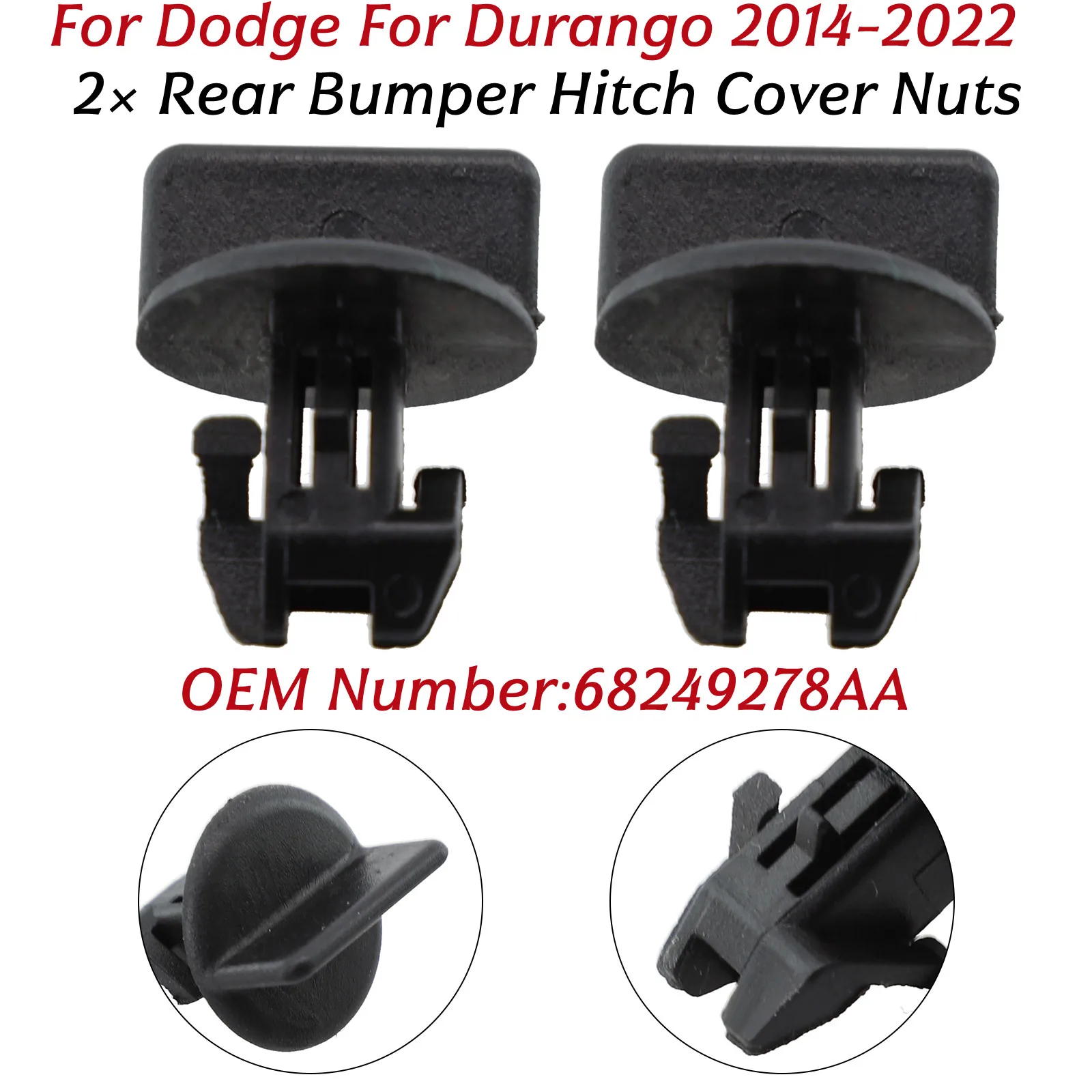 2pcs Plastic Black 68249278AA Rear Bumper Hitch Cover Nuts 68249278AA For Dodge For Durango 2014-2022 Engines Accessories