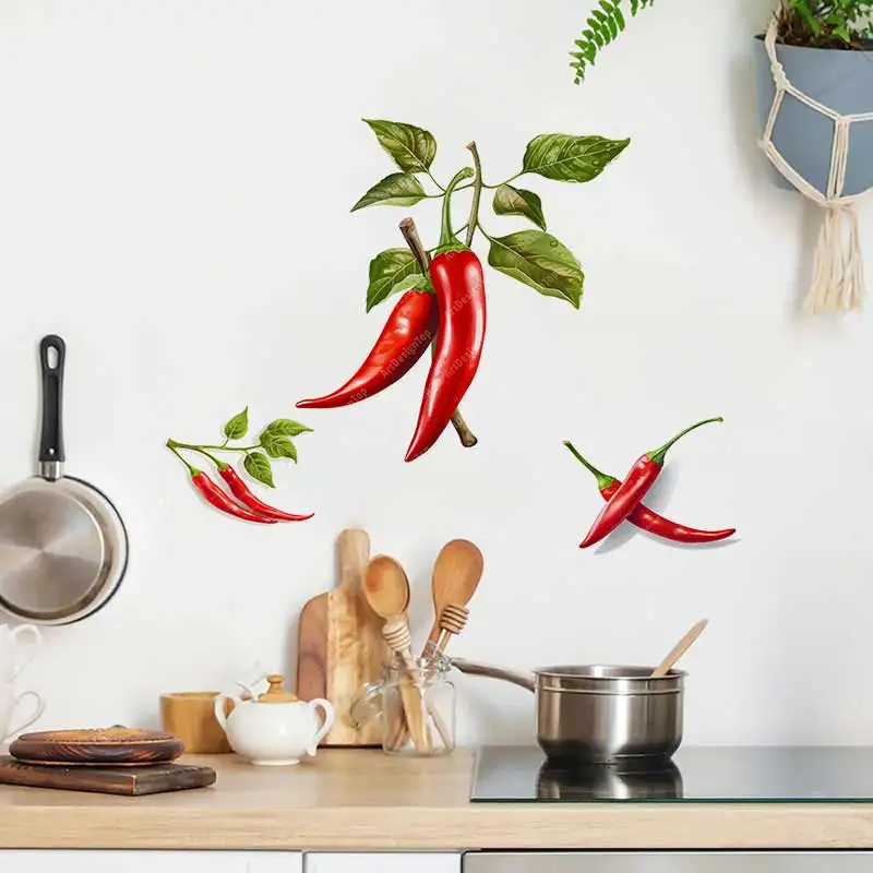 Watercolor Chili Pepper Stickers Decoration for Living Room, Wall, Bedroom, Toilet and Home Decor Waterproof Decals M1608