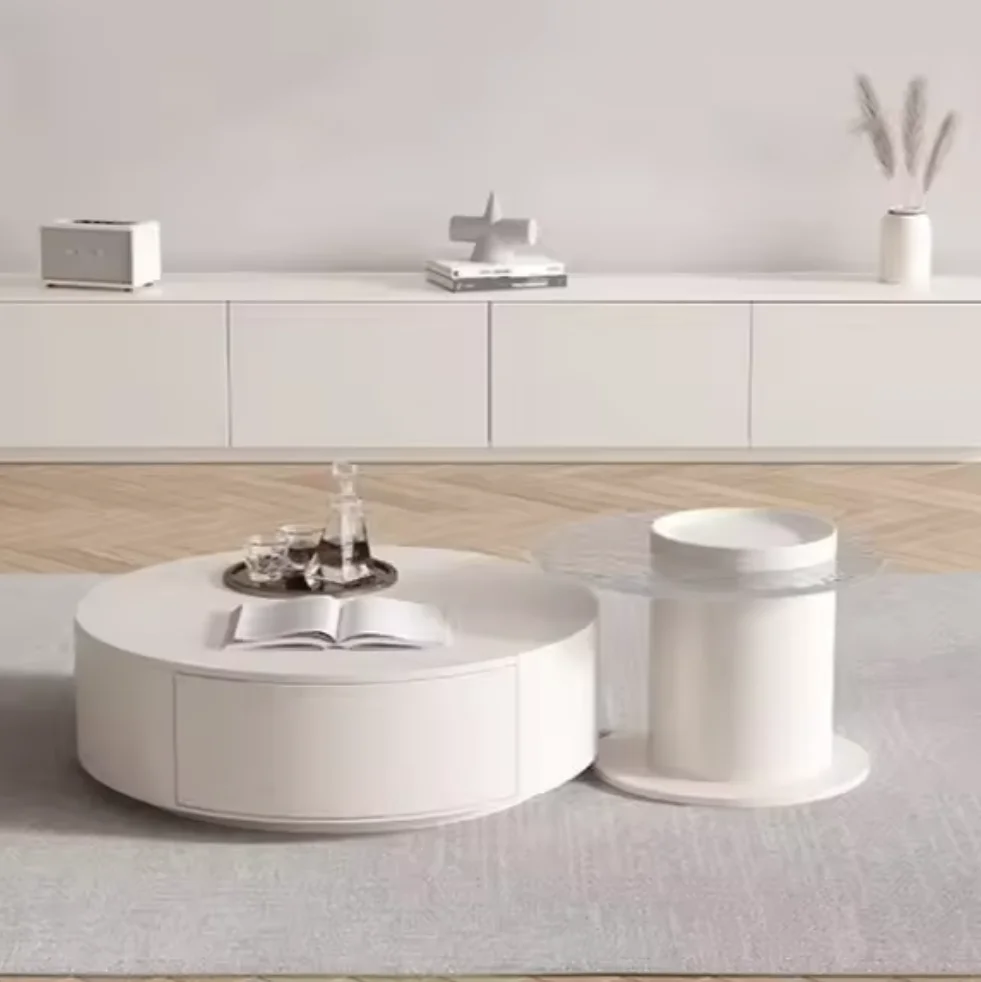 *☆ Luxury Coffee Table Set Cream Style Black White Round Mushroom Small Space Minimalist Modern Sleek Living Room Home Use