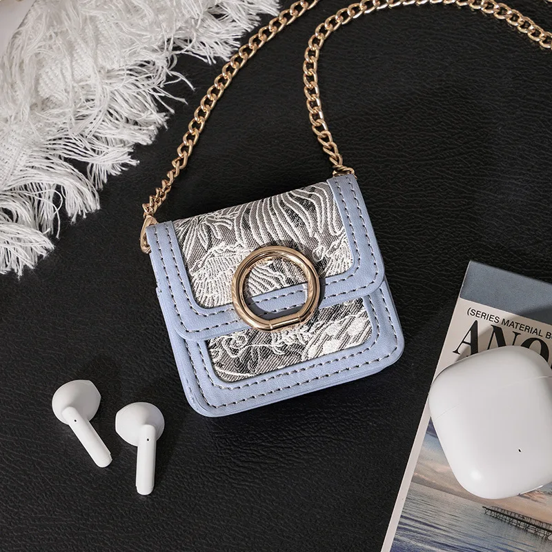 

Diagonal Bag Female Portable Earphone Bag Storage Box Retro Jacquard Jewelry Box Travel Multifunctional Protective Case Storage