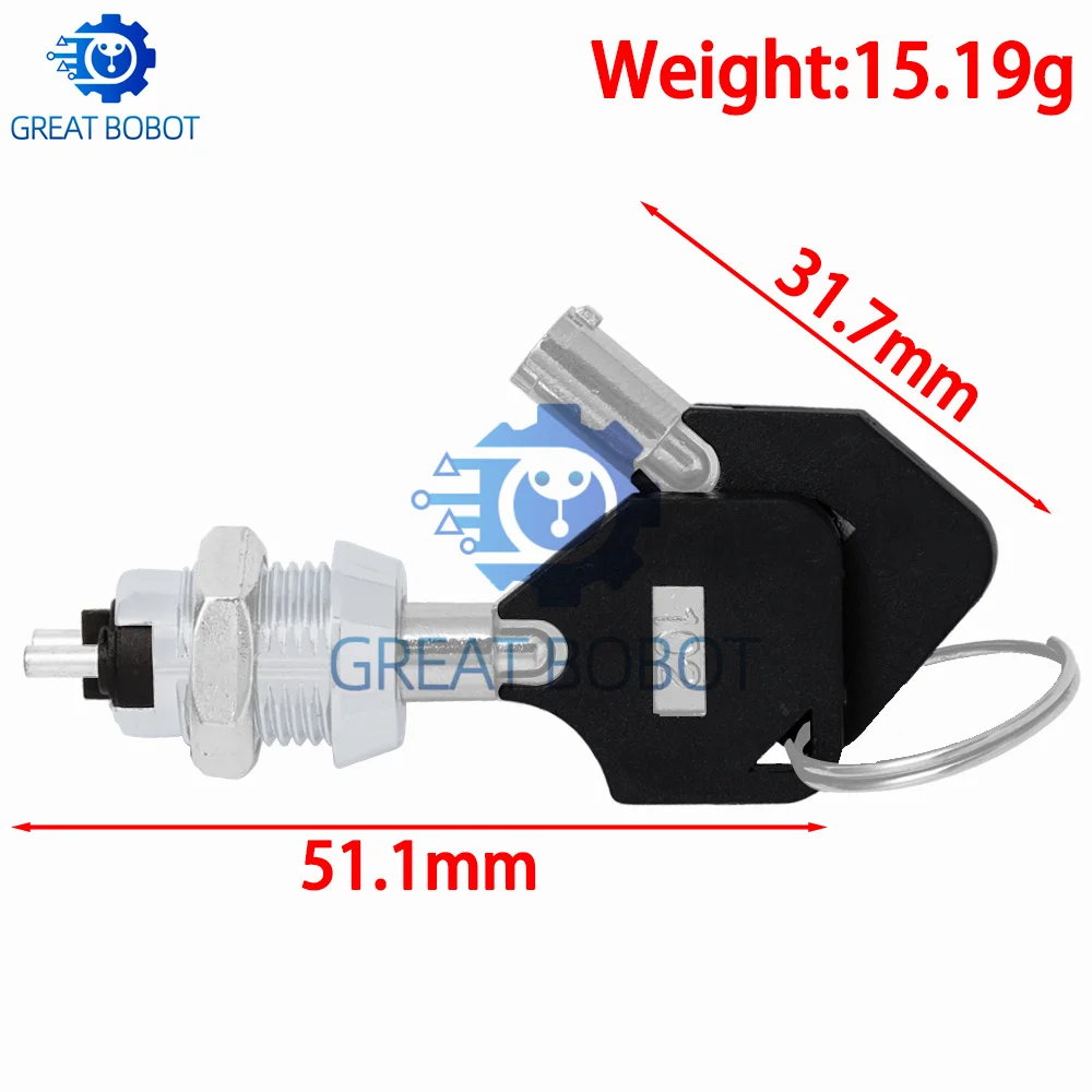 BS 12MM Stainless Steel Telephone Lock Electronic Lock Power Lock Key Switch S1201 Double Side Pull Out Type 0.5A250V AC 2Keys