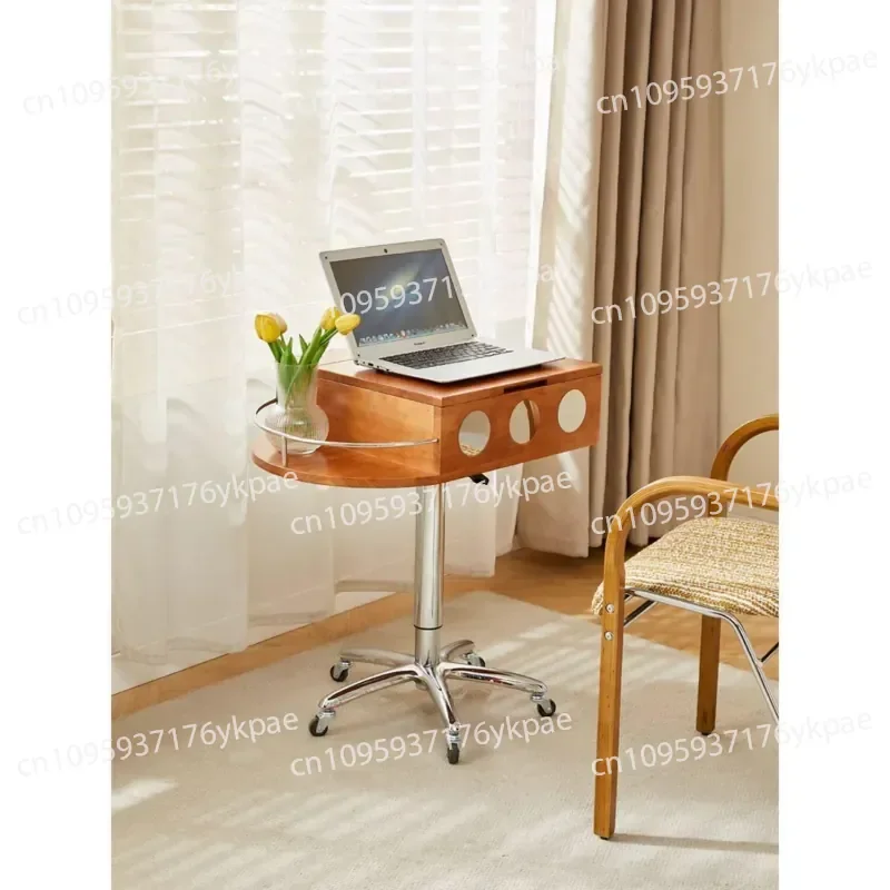 Multifunctional Lifting Medieval Dressing Table with Mirror Solid Wood Storage Table Removable Bedside Table